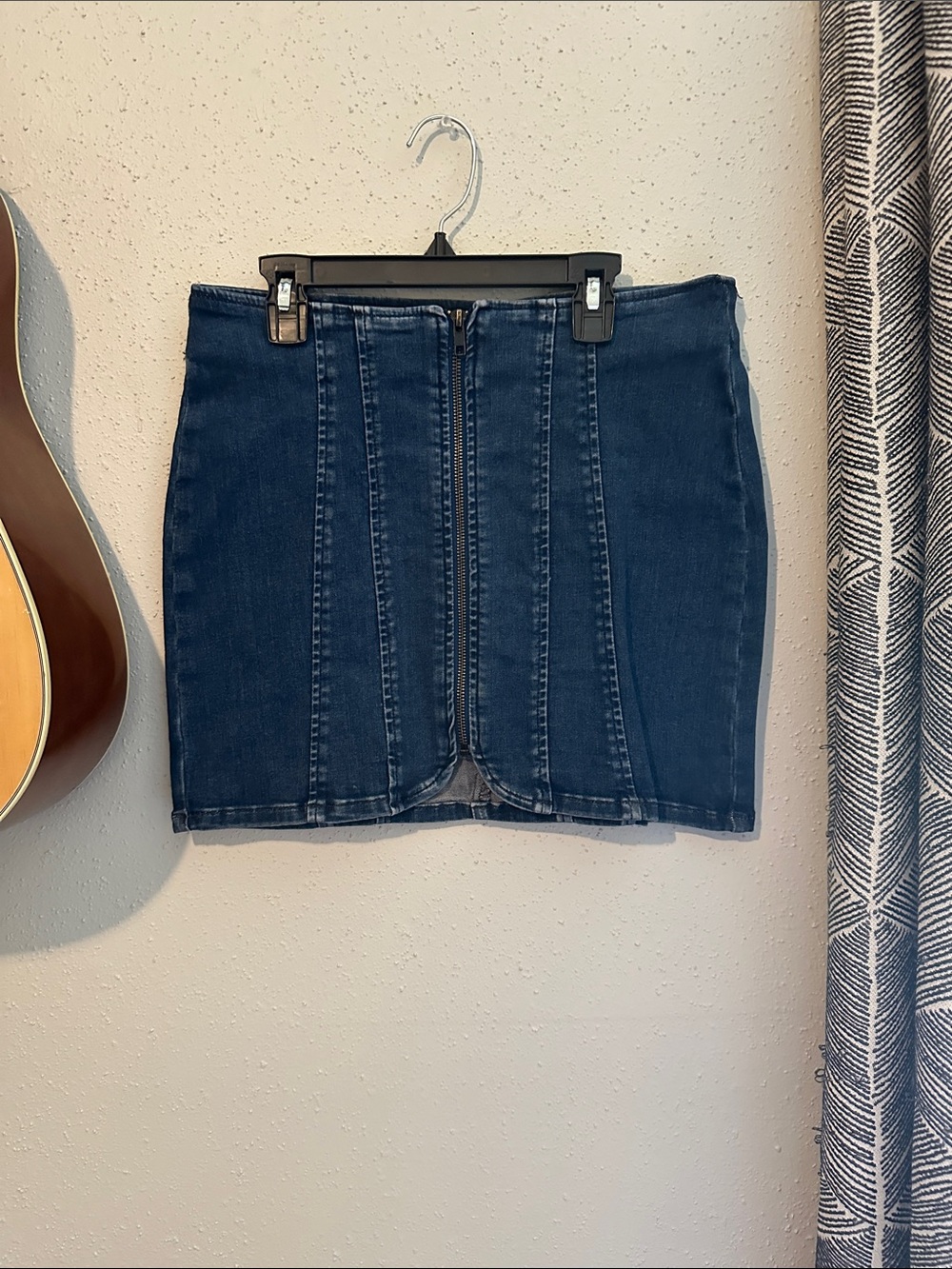 Free People Dark Blue Denim Zip-Front Mini Skirt